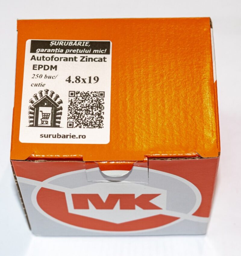 Surub Autoforant Cap Hexagonal 4.8×19 mm Zincat Cu Saiba Epdm – 250buc/cutie