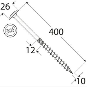 Surub Dulgherie Cap Plat 10×400 – 25buc/cutie