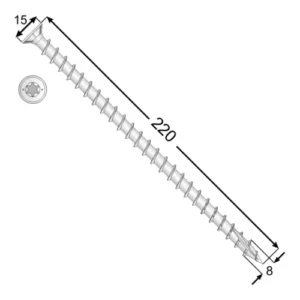Surub Structural Lemn 8×220 mm, Cap Inecat, Filet Complet – 50buc/cutie