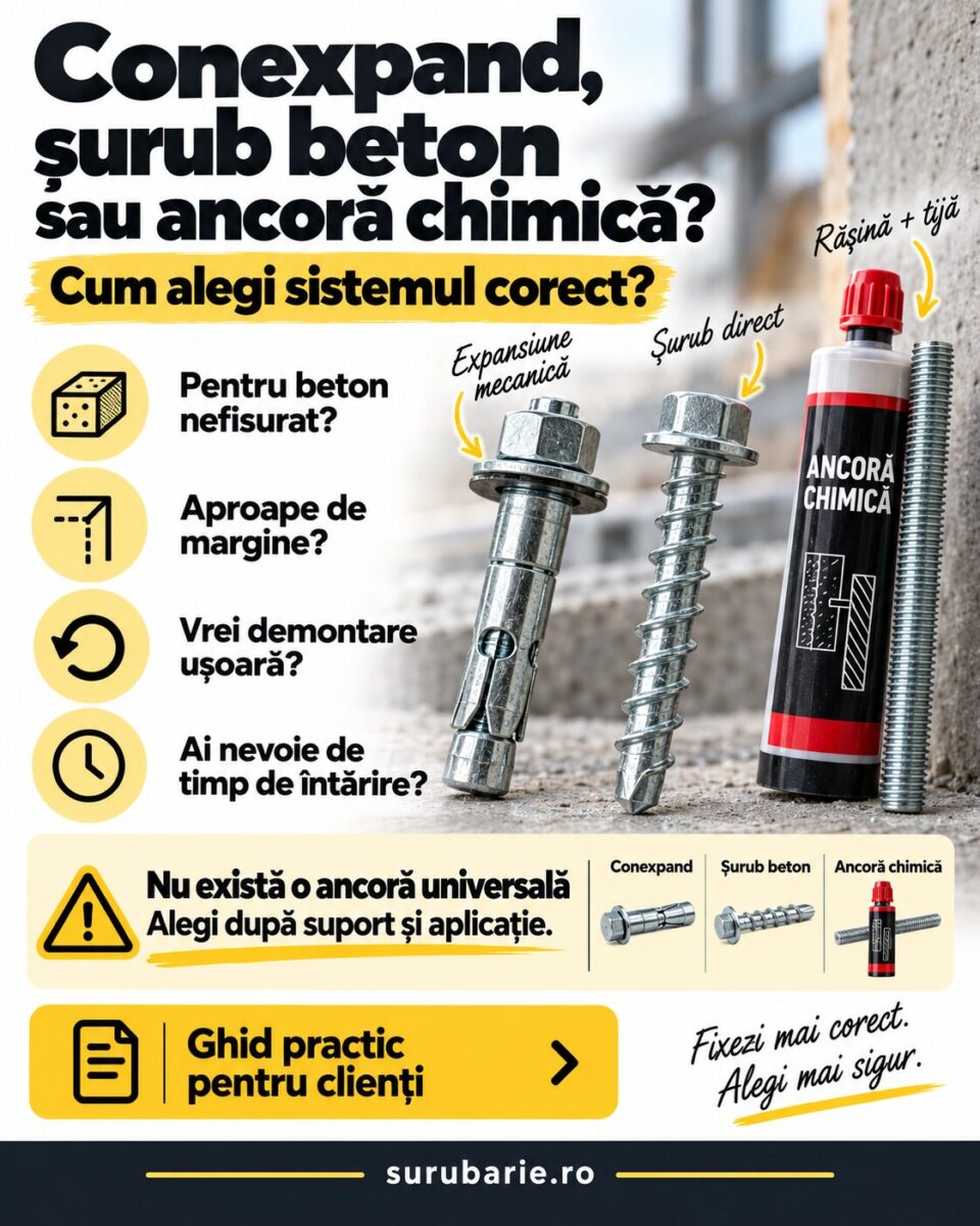 Ancoră Conexpand, șurub pentru Beton sau Ancoră Chimică? Cum alegi sistemul după lucrare 1 Ancoră Conexpand, șurub pentru Beton sau Ancoră Chimică? Cum alegi sistemul după lucrare