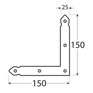 NAO1 — schiță cu dimensiuni nominale 150×150×25 mm, tablă de 2 mm