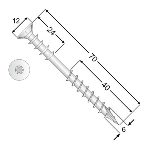 WDS 06070 Șurub distanțier 6x70 WDS 06070 Șurub distanțier 6x70
