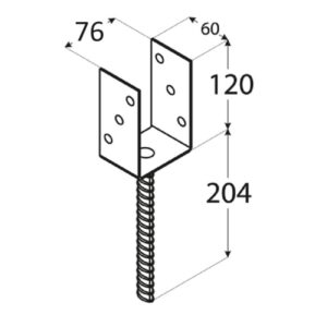 Suport Stalp Lemn 76mm Tip U cu Tija PS75U