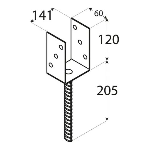 Suport Stalp Lemn 140 mm Tip U cu Tija PS140U - 3 Suport Stalp Lemn 140 mm Tip U cu Tija PS140U