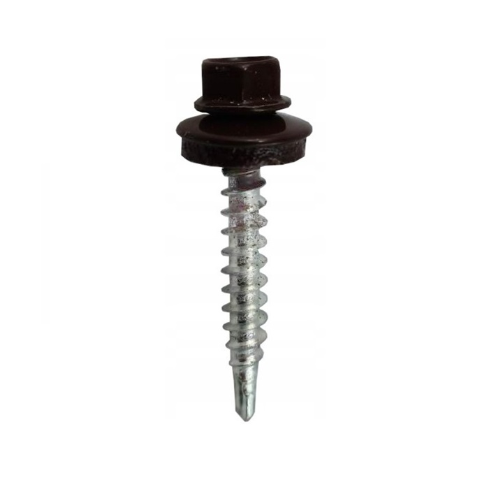 Surub Autoforant Cap Hexagonal 4.8x35mm Maro RAL 8019 cu saiba EPDM - 250 buc/cutie - 1 Surub Autoforant Cap Hexagonal 4.8x35mm Maro RAL 8019 cu saiba EPDM - 250 buc/cutie