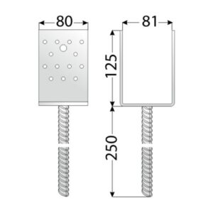 Suport Stalp Lemn 80x80 mm Tip U Sarcina Grea cu Tija PSS80