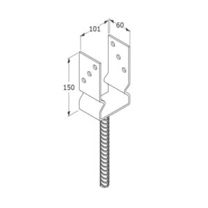Suport Stalp Lemn 100x100 mm Tip U cu Nervura si Tija 200 mm, Inaltime Totala 350 mm PSZ100
