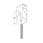Suport Stalp Lemn 70x70 mm Tip U cu Nervura si Tija 350 mm PSZ70 - 1 Suport Stalp Lemn 70x70 mm Tip U cu Nervura si Tija 350 mm PSZ70