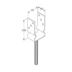 Suport Stalp Lemn 60x60 mm Tip U cu Nervura si Tija 350 mm PSZ60 - 1 Suport Stalp Lemn 60x60 mm Tip U cu Nervura si Tija 350 mm PSZ60