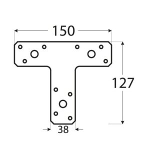 Conector Tip T pentru Grinzi și Stâlpi Lemn 150x127x38x2 mm Zincat Argintiu KT2