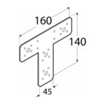 Conector Tip T pentru Grinzi și Stâlpi Lemn 160x140x45x2,5 mm Zincat Argintiu KT160