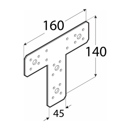 Conector Tip T pentru Grinzi și Stâlpi Lemn 160x140x45x2,5 mm Zincat Argintiu KT160