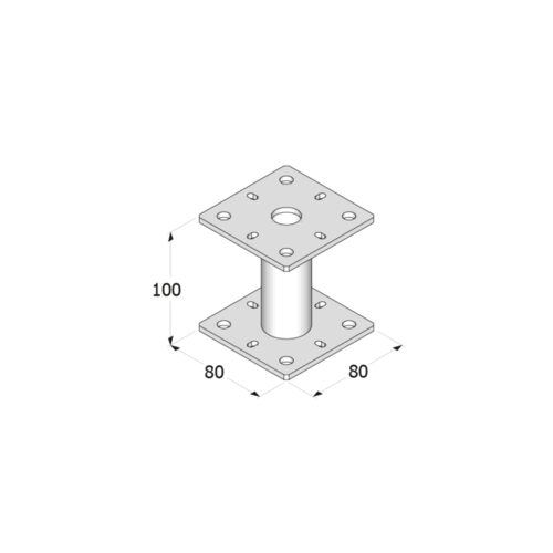 Suport Stalp Lemn Patrat Inaltat cu Talpa pentru Beton 80x80x100x4 mm PMF80/100